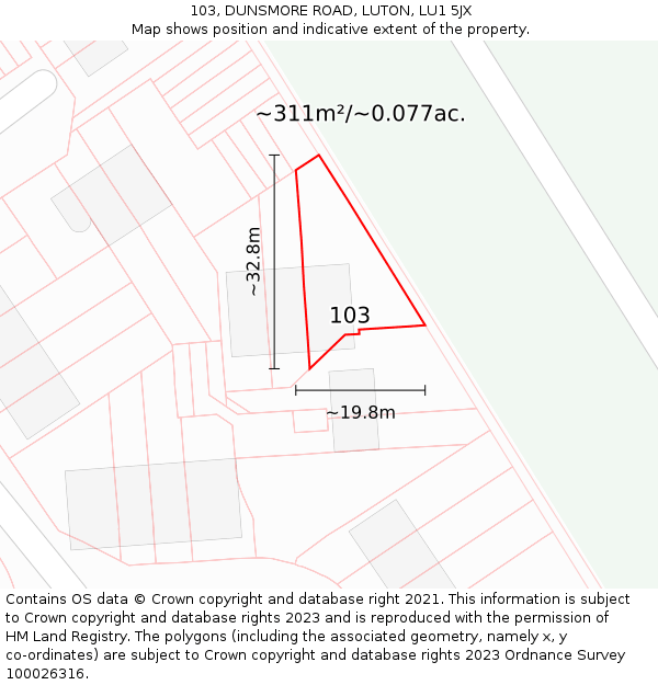 103, DUNSMORE ROAD, LUTON, LU1 5JX: Plot and title map
