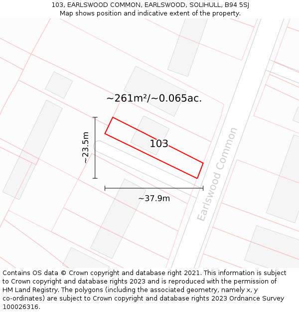 103, EARLSWOOD COMMON, EARLSWOOD, SOLIHULL, B94 5SJ: Plot and title map