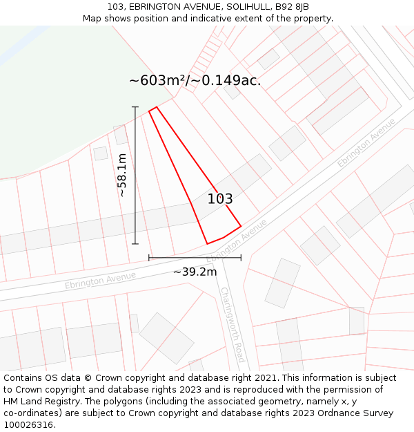 103, EBRINGTON AVENUE, SOLIHULL, B92 8JB: Plot and title map