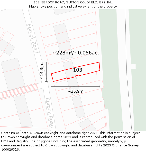 103, EBROOK ROAD, SUTTON COLDFIELD, B72 1NU: Plot and title map