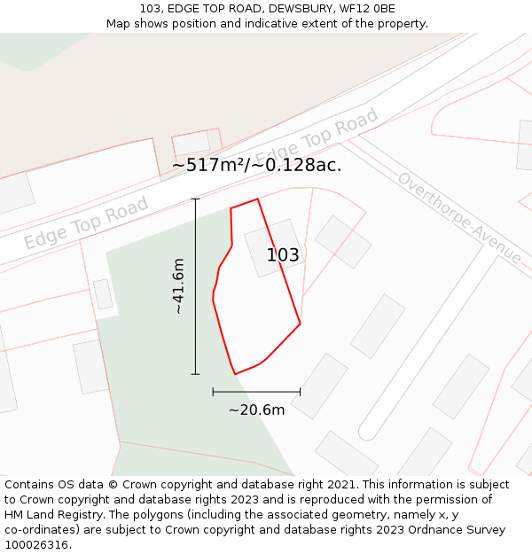 103, EDGE TOP ROAD, DEWSBURY, WF12 0BE: Plot and title map
