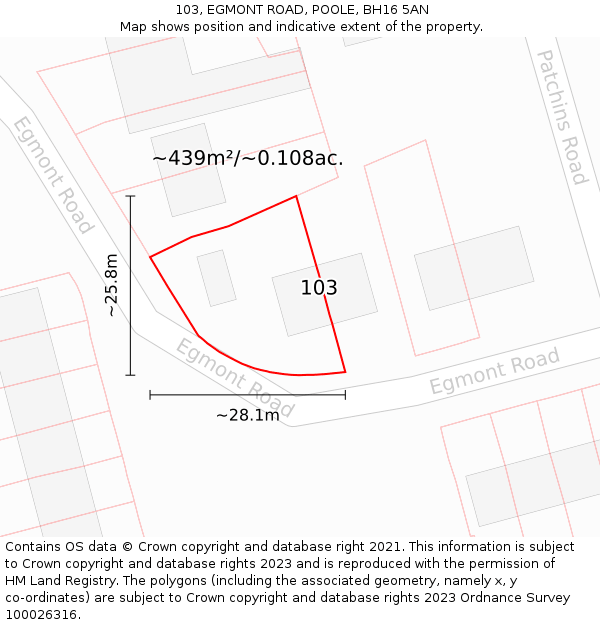 103, EGMONT ROAD, POOLE, BH16 5AN: Plot and title map