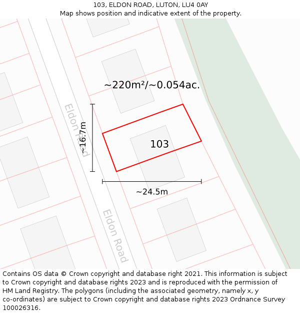 103, ELDON ROAD, LUTON, LU4 0AY: Plot and title map
