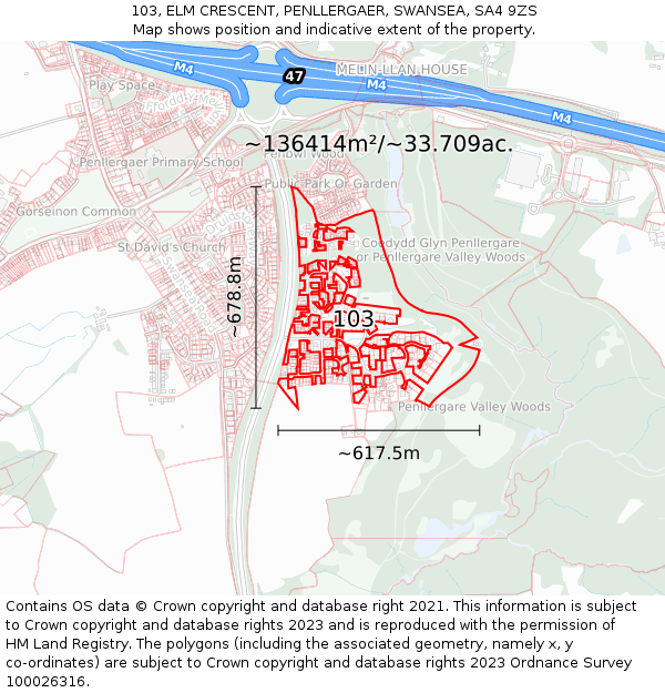 103, ELM CRESCENT, PENLLERGAER, SWANSEA, SA4 9ZS: Plot and title map