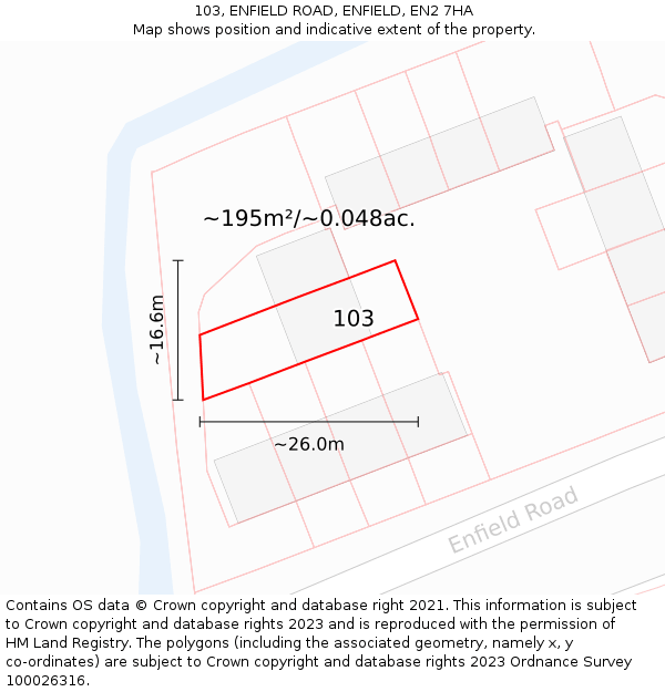 103, ENFIELD ROAD, ENFIELD, EN2 7HA: Plot and title map