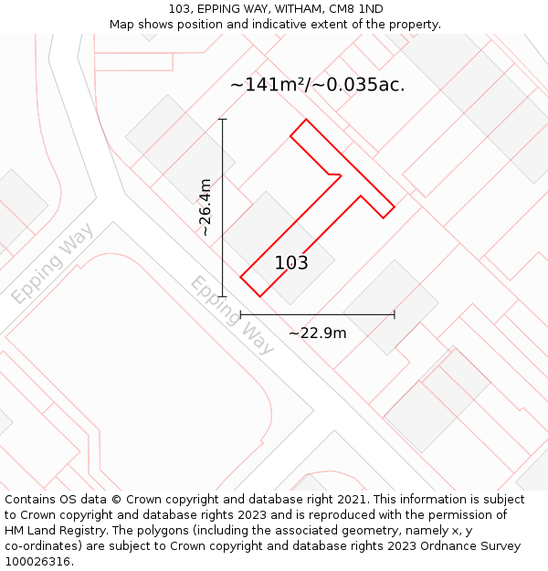 103, EPPING WAY, WITHAM, CM8 1ND: Plot and title map