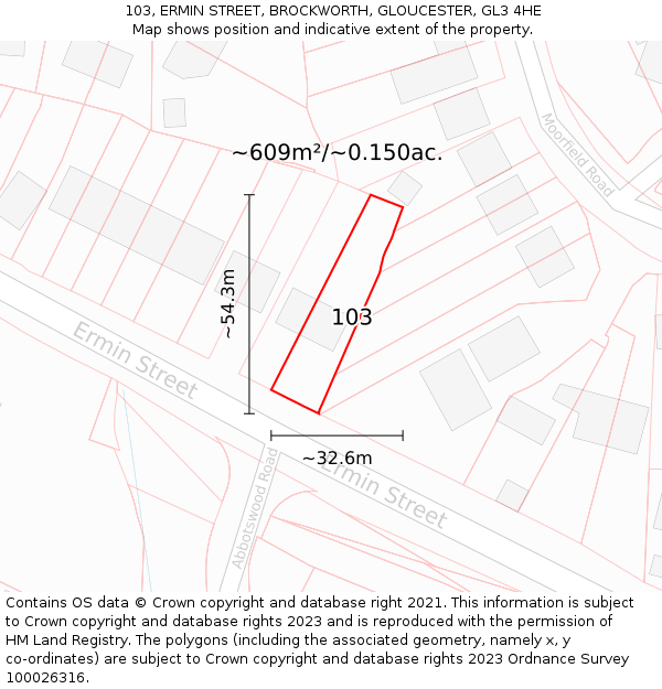 103, ERMIN STREET, BROCKWORTH, GLOUCESTER, GL3 4HE: Plot and title map