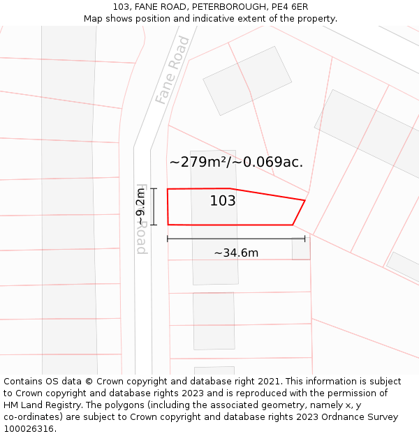103, FANE ROAD, PETERBOROUGH, PE4 6ER: Plot and title map