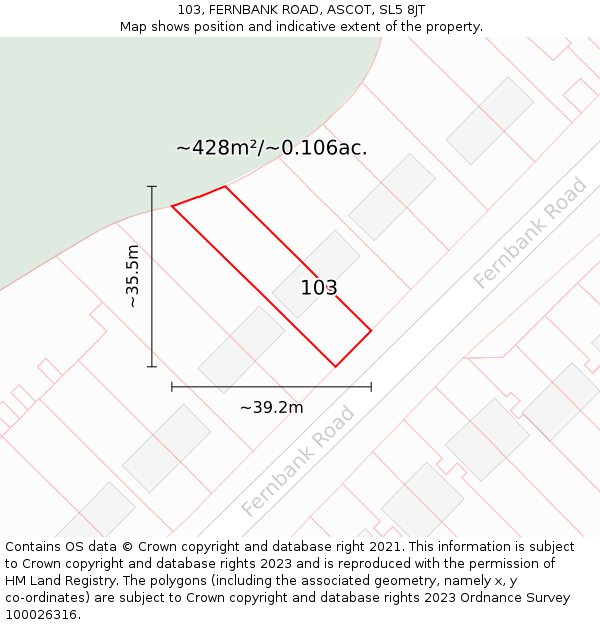 103, FERNBANK ROAD, ASCOT, SL5 8JT: Plot and title map