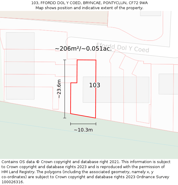 103, FFORDD DOL Y COED, BRYNCAE, PONTYCLUN, CF72 9WA: Plot and title map