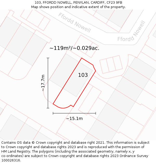 103, FFORDD NOWELL, PENYLAN, CARDIFF, CF23 9FB: Plot and title map