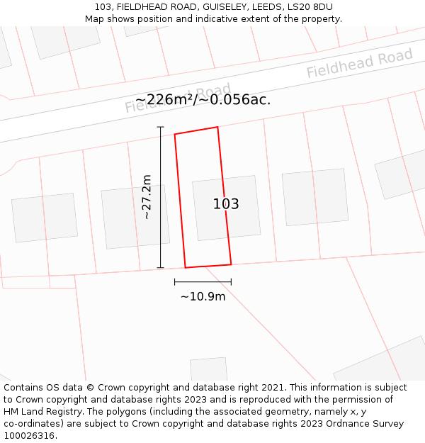 103, FIELDHEAD ROAD, GUISELEY, LEEDS, LS20 8DU: Plot and title map