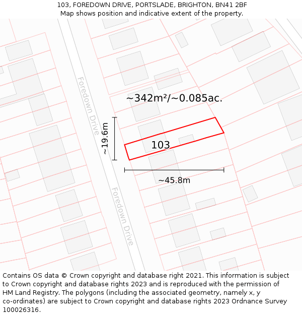 103, FOREDOWN DRIVE, PORTSLADE, BRIGHTON, BN41 2BF: Plot and title map