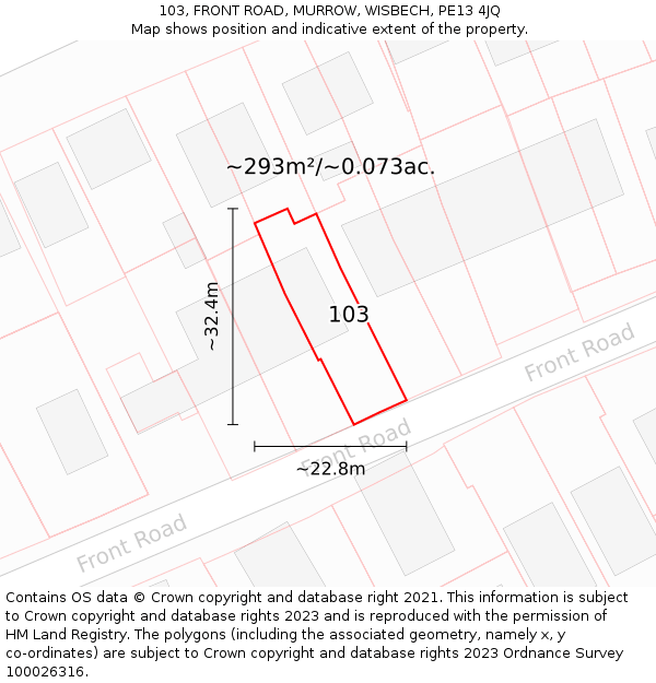 103, FRONT ROAD, MURROW, WISBECH, PE13 4JQ: Plot and title map