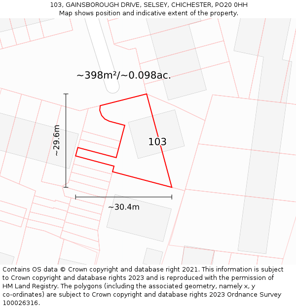 103, GAINSBOROUGH DRIVE, SELSEY, CHICHESTER, PO20 0HH: Plot and title map