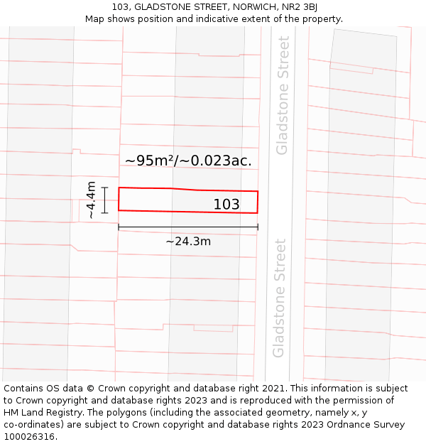 103, GLADSTONE STREET, NORWICH, NR2 3BJ: Plot and title map