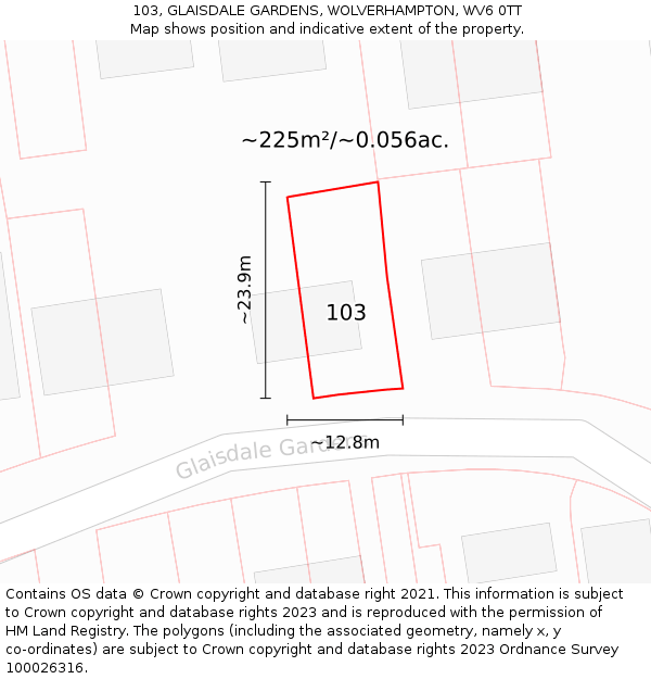 103, GLAISDALE GARDENS, WOLVERHAMPTON, WV6 0TT: Plot and title map