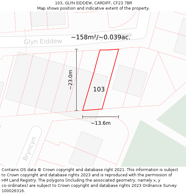 103, GLYN EIDDEW, CARDIFF, CF23 7BR: Plot and title map