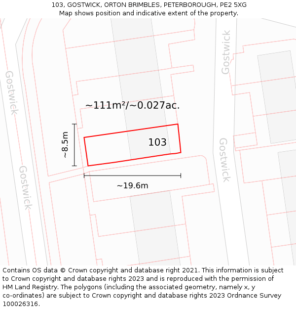 103, GOSTWICK, ORTON BRIMBLES, PETERBOROUGH, PE2 5XG: Plot and title map