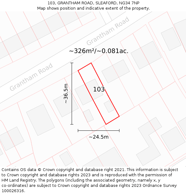 103, GRANTHAM ROAD, SLEAFORD, NG34 7NP: Plot and title map
