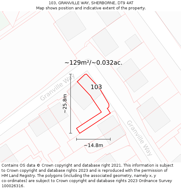 103, GRANVILLE WAY, SHERBORNE, DT9 4AT: Plot and title map