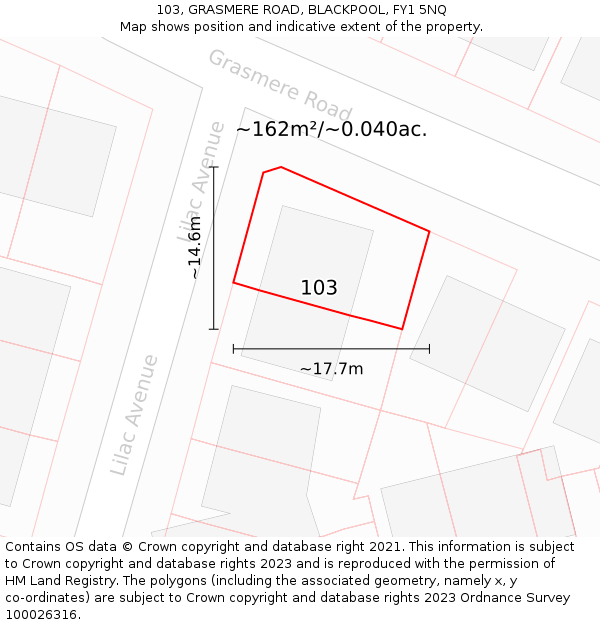 103, GRASMERE ROAD, BLACKPOOL, FY1 5NQ: Plot and title map