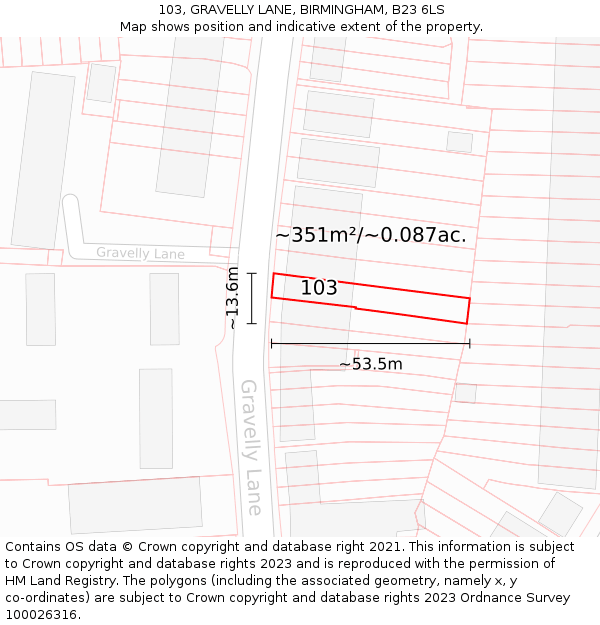 103, GRAVELLY LANE, BIRMINGHAM, B23 6LS: Plot and title map
