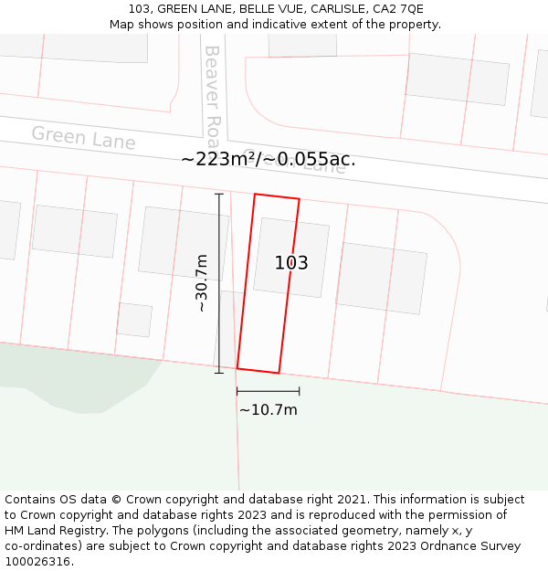 103, GREEN LANE, BELLE VUE, CARLISLE, CA2 7QE: Plot and title map