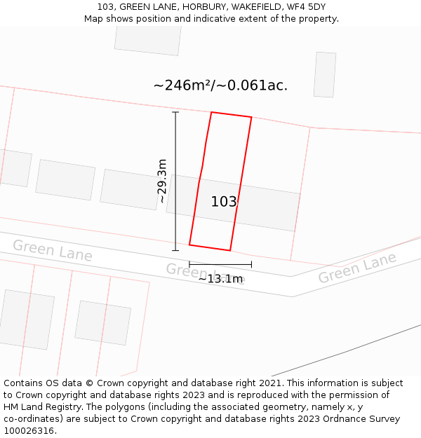103, GREEN LANE, HORBURY, WAKEFIELD, WF4 5DY: Plot and title map