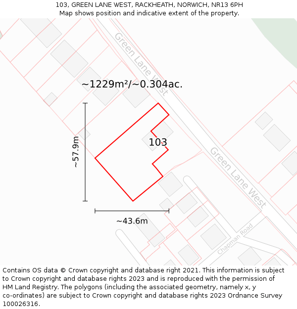103, GREEN LANE WEST, RACKHEATH, NORWICH, NR13 6PH: Plot and title map