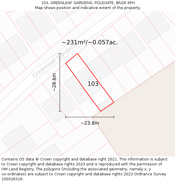 103, GREENLEAF GARDENS, POLEGATE, BN26 6PH: Plot and title map