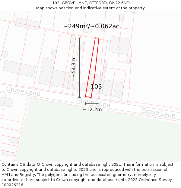 103, GROVE LANE, RETFORD, DN22 6ND: Plot and title map