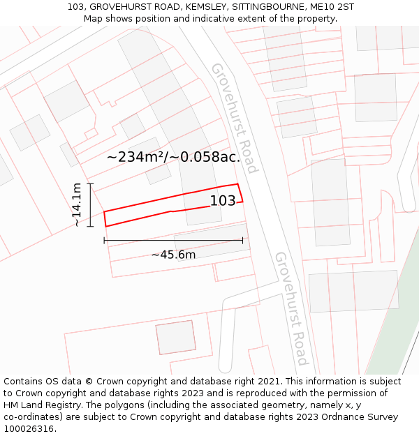 103, GROVEHURST ROAD, KEMSLEY, SITTINGBOURNE, ME10 2ST: Plot and title map