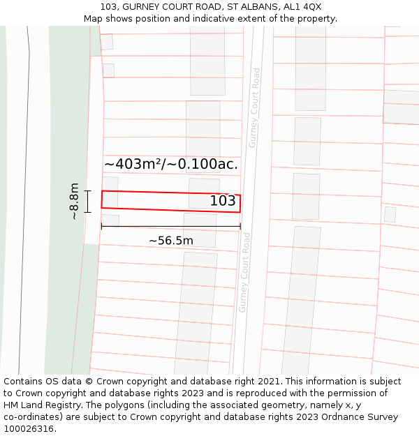 103, GURNEY COURT ROAD, ST ALBANS, AL1 4QX: Plot and title map