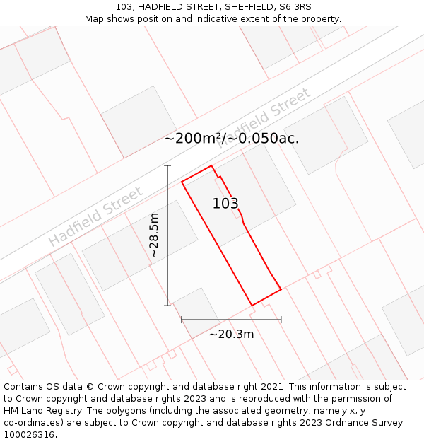 103, HADFIELD STREET, SHEFFIELD, S6 3RS: Plot and title map