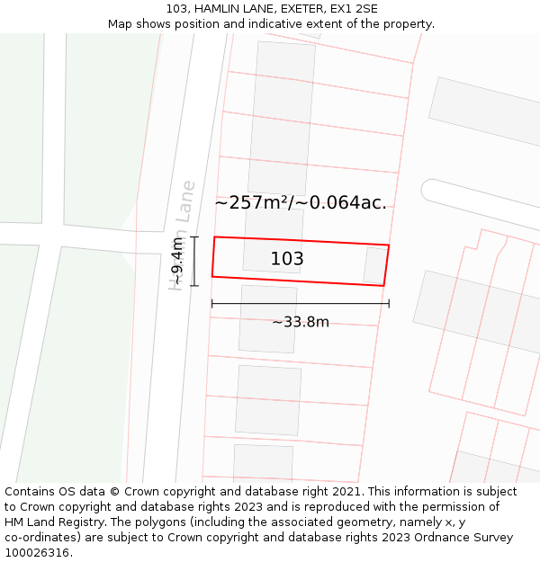 103, HAMLIN LANE, EXETER, EX1 2SE: Plot and title map
