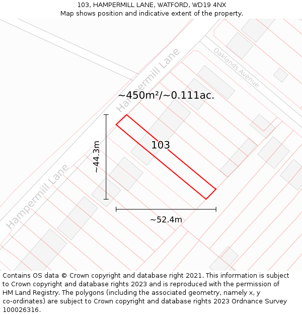 103, HAMPERMILL LANE, WATFORD, WD19 4NX: Plot and title map