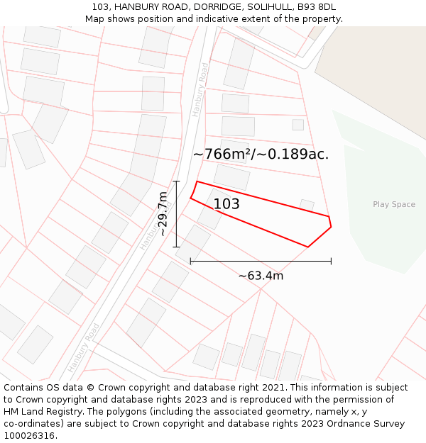 103, HANBURY ROAD, DORRIDGE, SOLIHULL, B93 8DL: Plot and title map