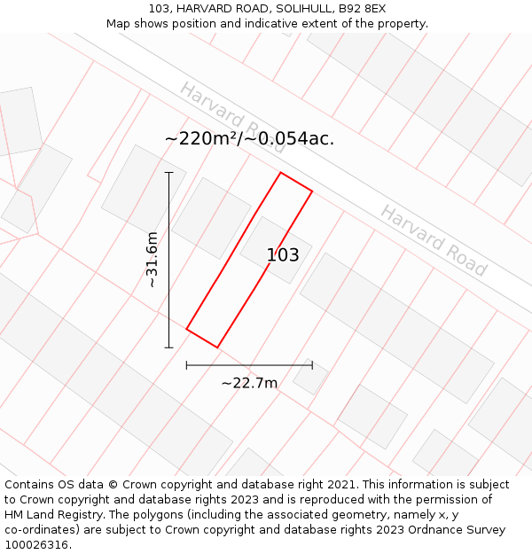103, HARVARD ROAD, SOLIHULL, B92 8EX: Plot and title map