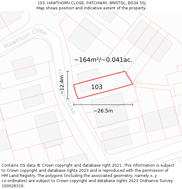 103, HAWTHORN CLOSE, PATCHWAY, BRISTOL, BS34 5SJ: Plot and title map