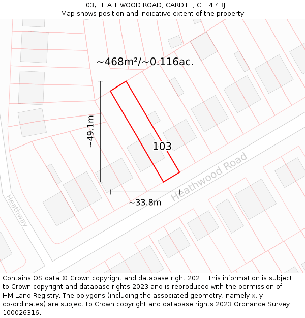 103, HEATHWOOD ROAD, CARDIFF, CF14 4BJ: Plot and title map