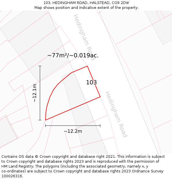 103, HEDINGHAM ROAD, HALSTEAD, CO9 2DW: Plot and title map