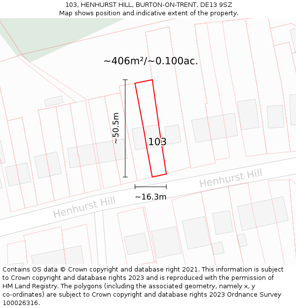 103, HENHURST HILL, BURTON-ON-TRENT, DE13 9SZ: Plot and title map