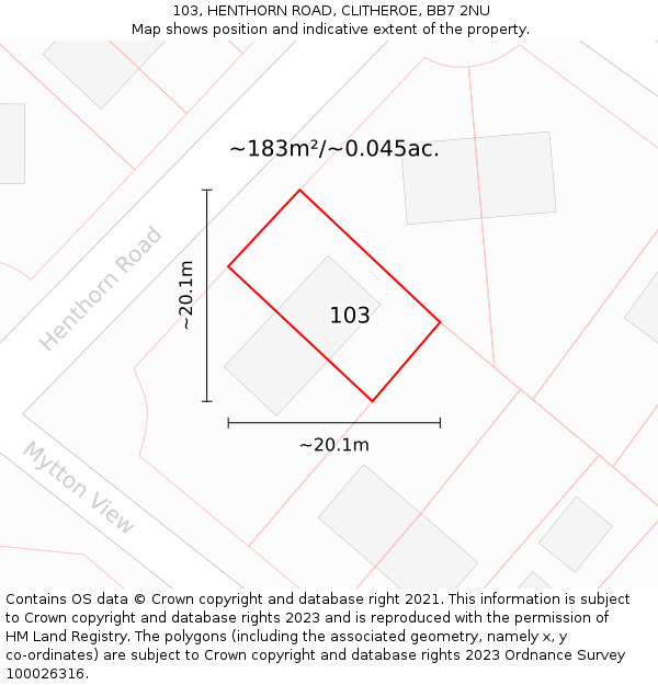 103, HENTHORN ROAD, CLITHEROE, BB7 2NU: Plot and title map