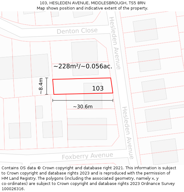 103, HESLEDEN AVENUE, MIDDLESBROUGH, TS5 8RN: Plot and title map