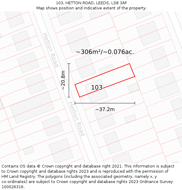103, HETTON ROAD, LEEDS, LS8 3AF: Plot and title map