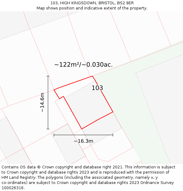 103, HIGH KINGSDOWN, BRISTOL, BS2 8ER: Plot and title map