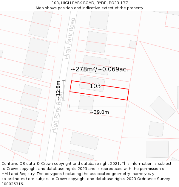 103, HIGH PARK ROAD, RYDE, PO33 1BZ: Plot and title map