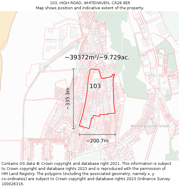 103, HIGH ROAD, WHITEHAVEN, CA28 9ER: Plot and title map