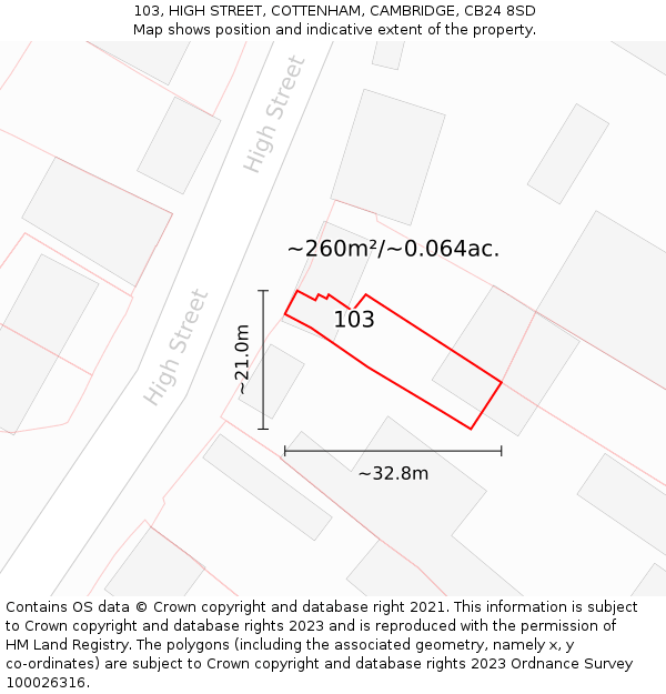 103, HIGH STREET, COTTENHAM, CAMBRIDGE, CB24 8SD: Plot and title map